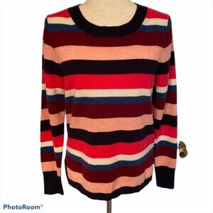 J. CREW SWEATER CREWNECK BLUE RED PINK CASHMERE STRIPED SIZE M